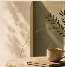 Morning tea on a book resting upon stone table in soft light
